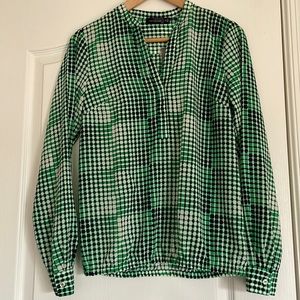 NWT The Limited Top Size XS  green, white, navy blue checkered print
